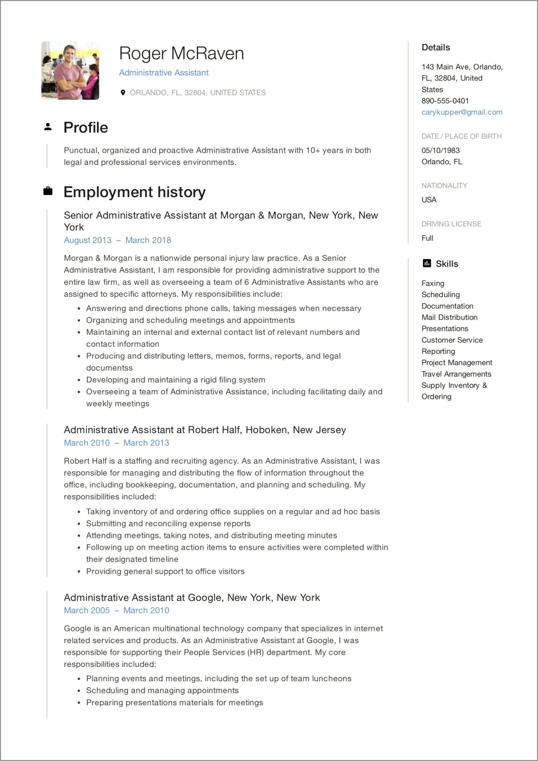Sample Resume For Administrative Assistant Pdf
