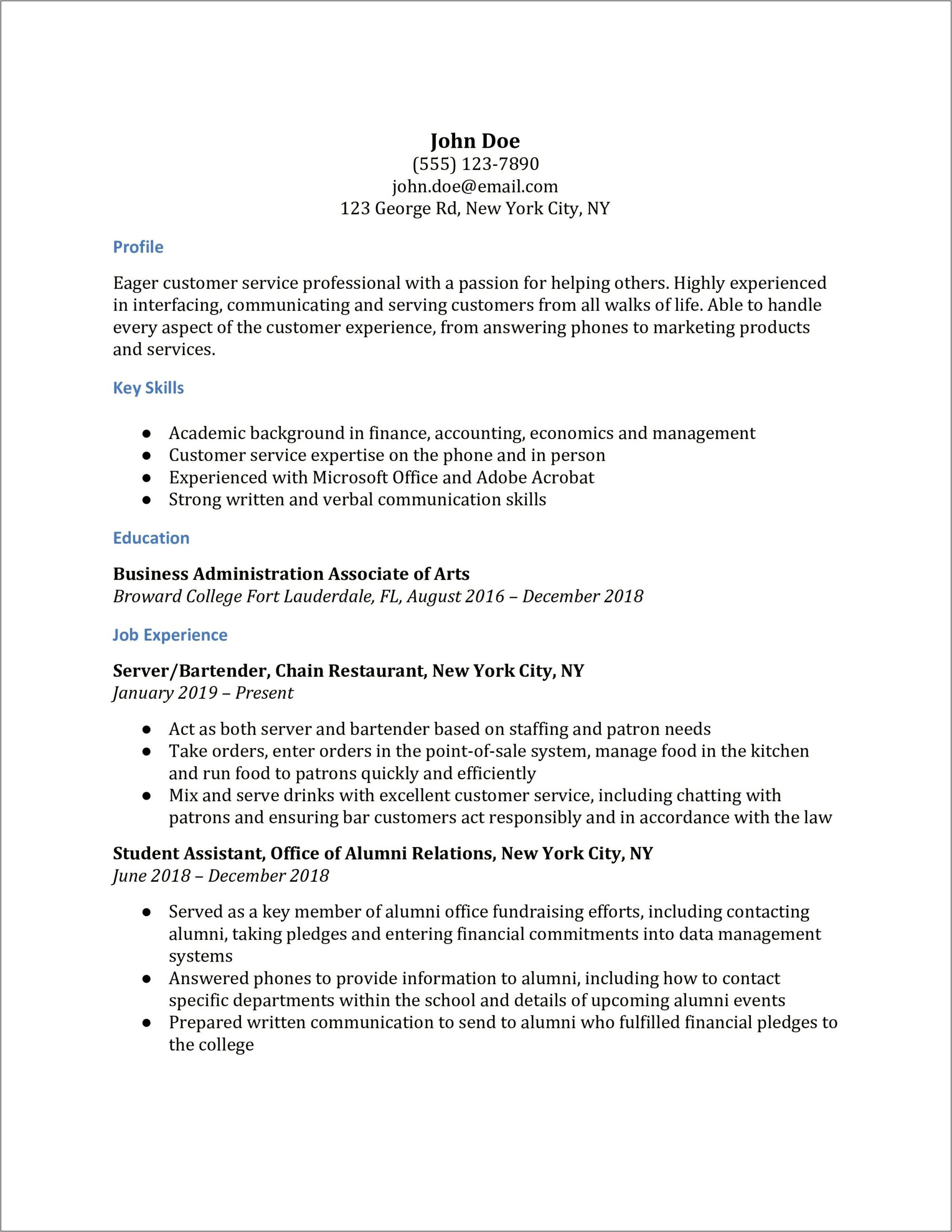 Sample Resume For Administrative Assistant With No Experience