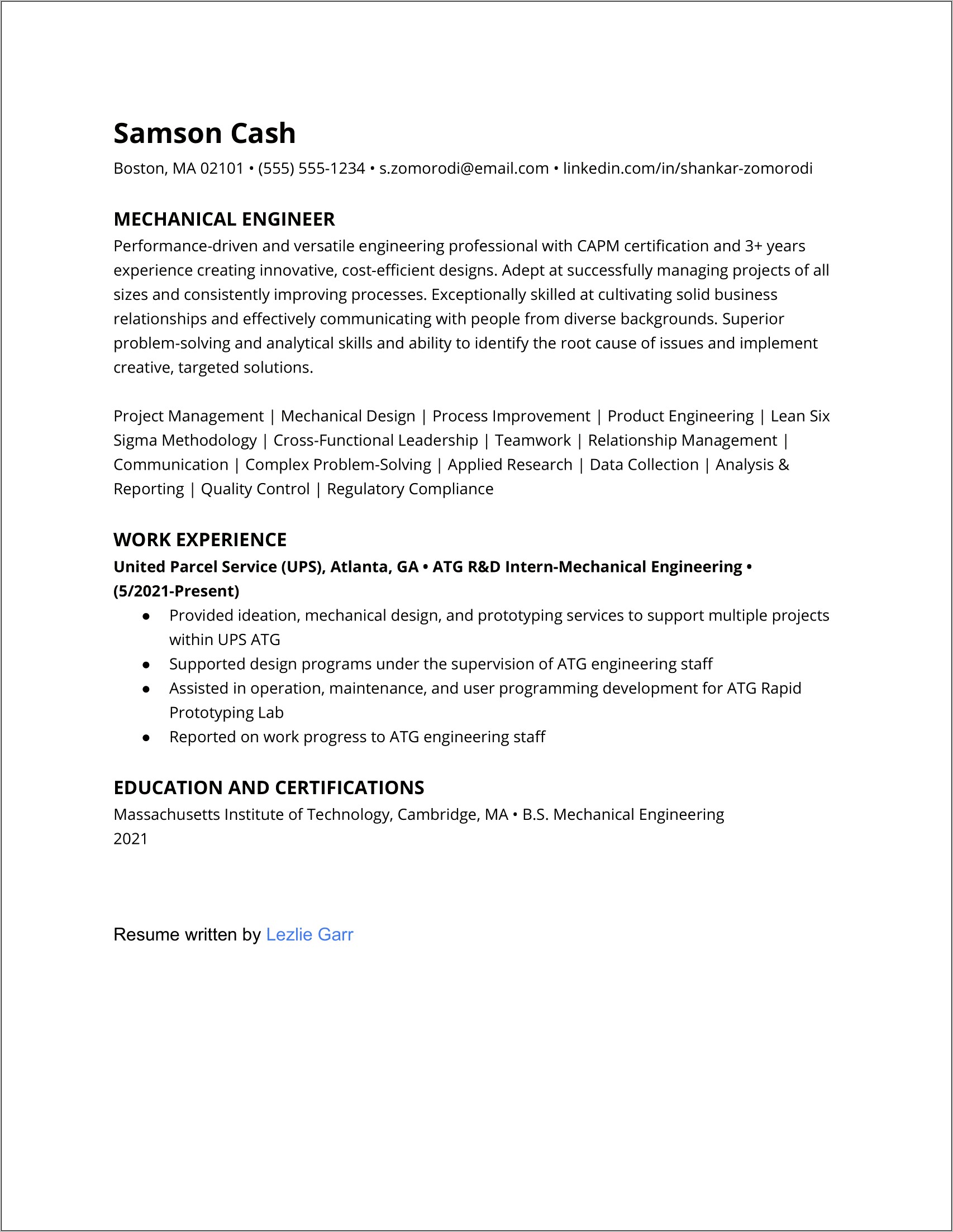 Sample Resume For An Entry Level Mechanical Enginee