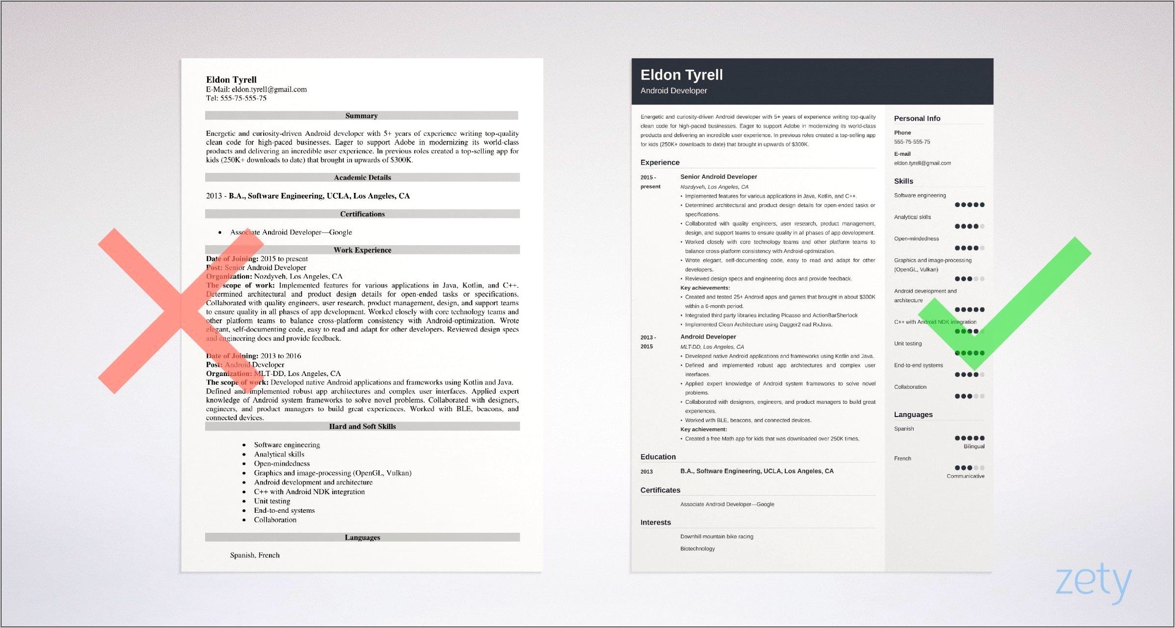 Sample Resume For Android Application Developer