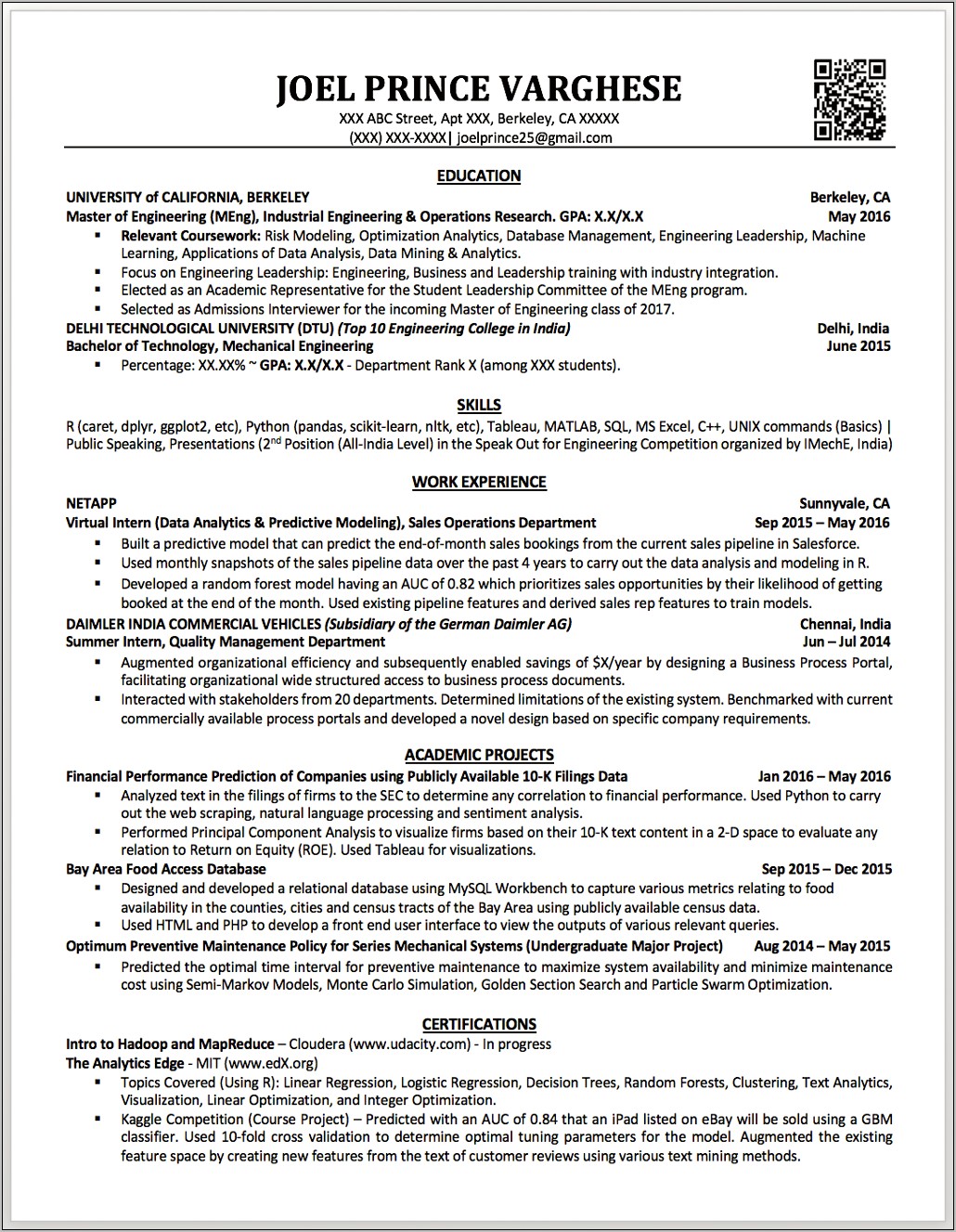 Sample Resume For Application To Graduate School