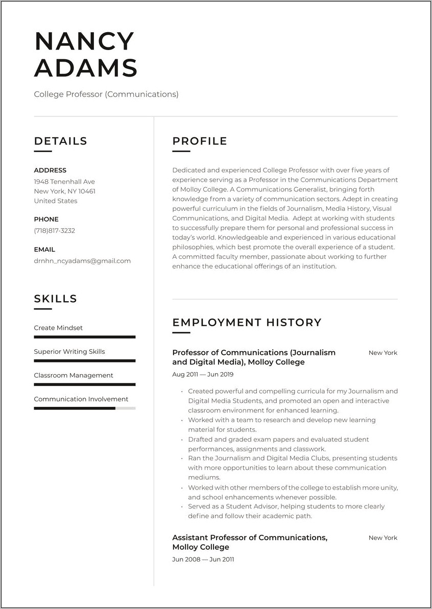 Sample Resume For Assistant Professor In Commerce