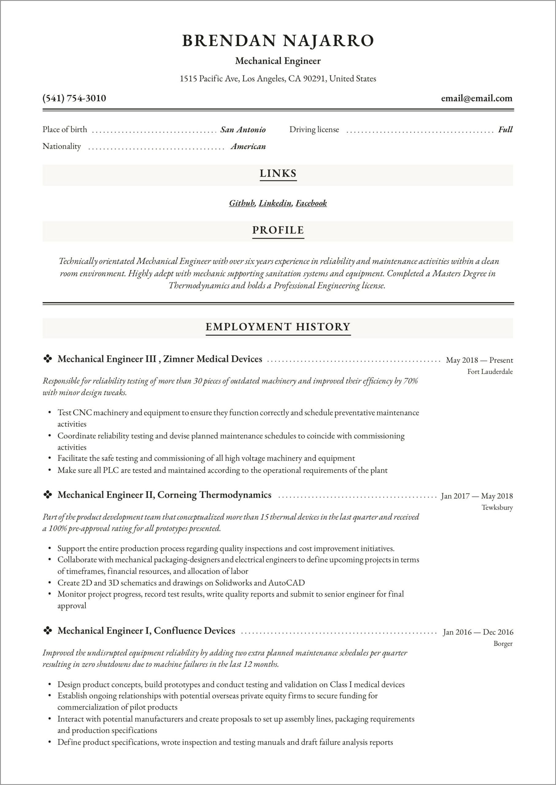 Sample Resume For Automotive Design Engineer