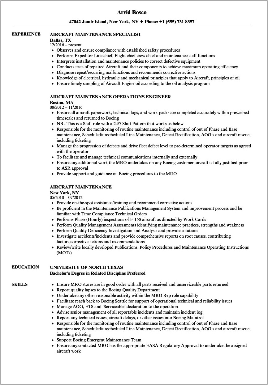 Sample Resume For Aviation Maintenance Administrative Specialist