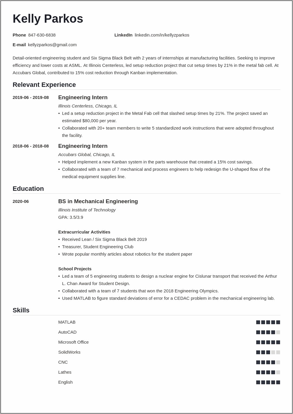 Sample Resume For B Tech Final Year Student