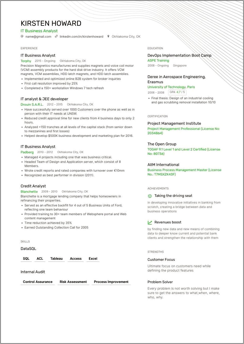 Sample Resume For Business Analyst Access Management