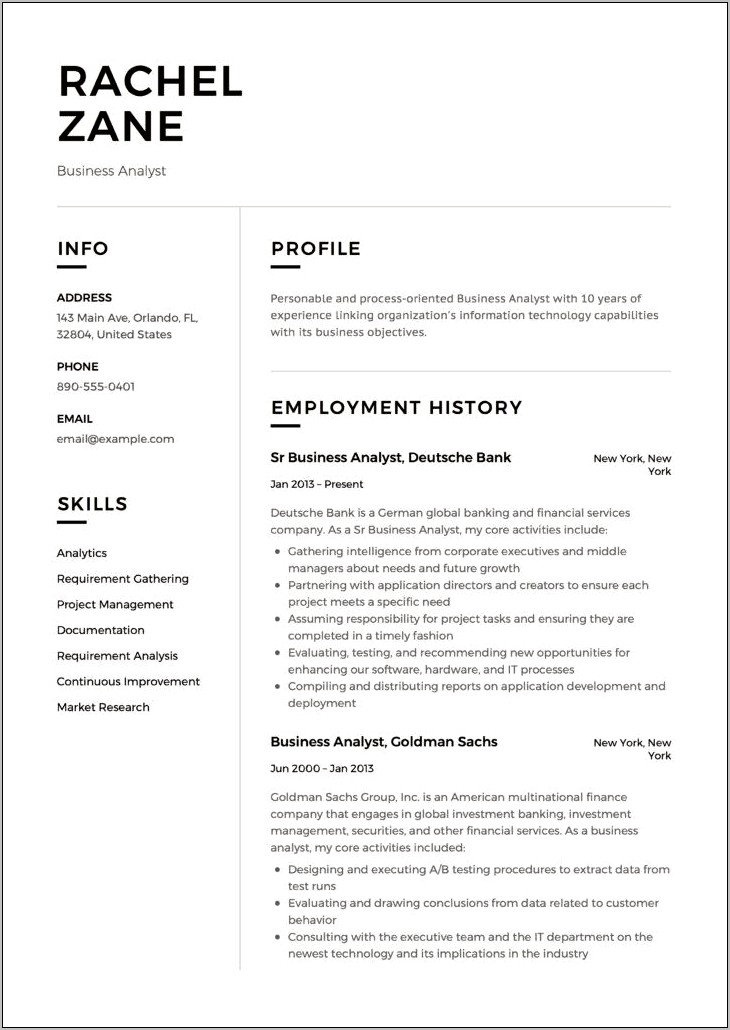 Sample Resume For Business Analyst In Finance