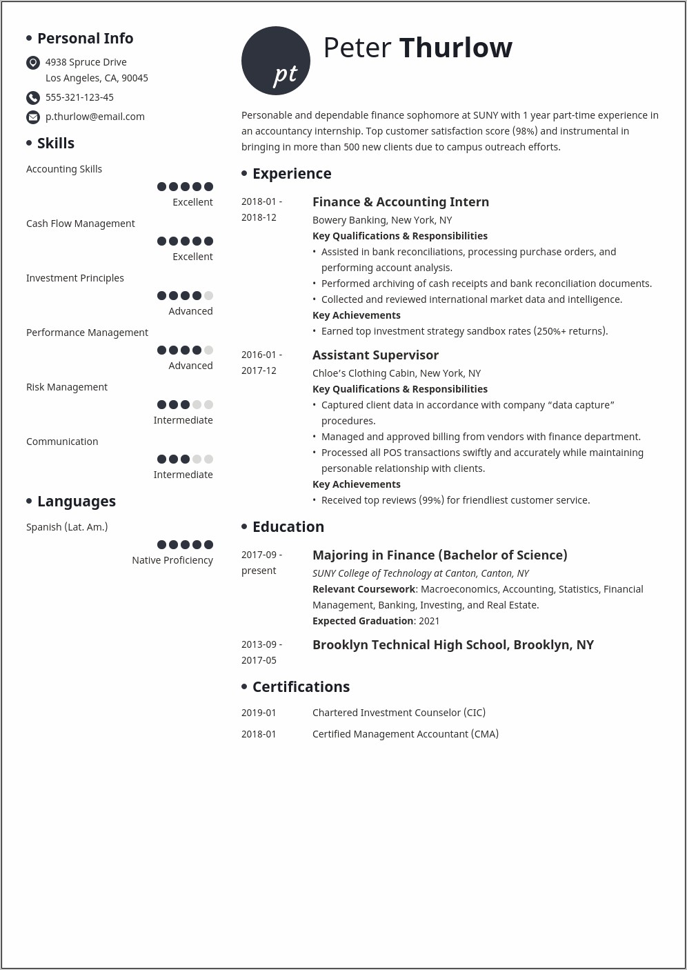 Sample Resume For Business Summer Intern