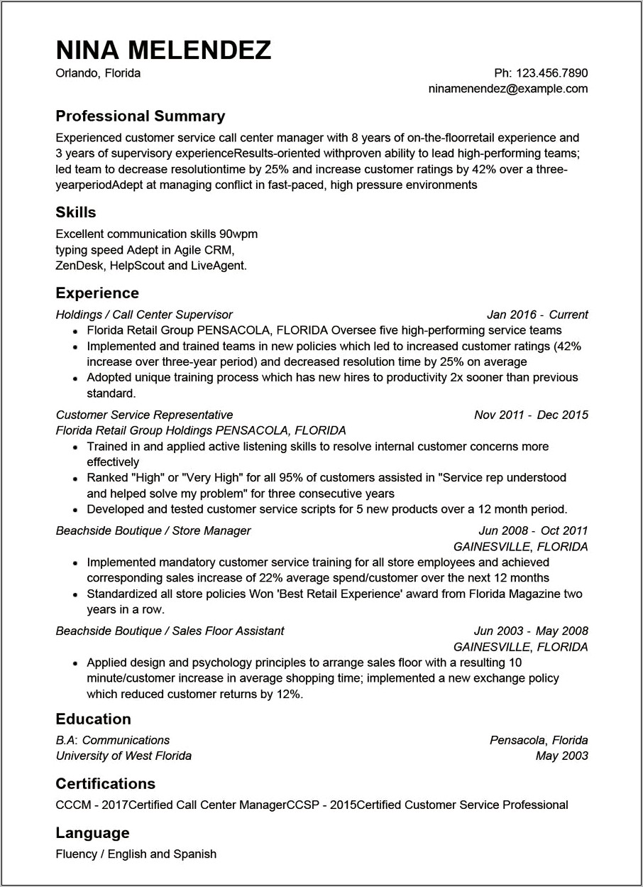 Sample Resume For Call Center Agent Tech Support