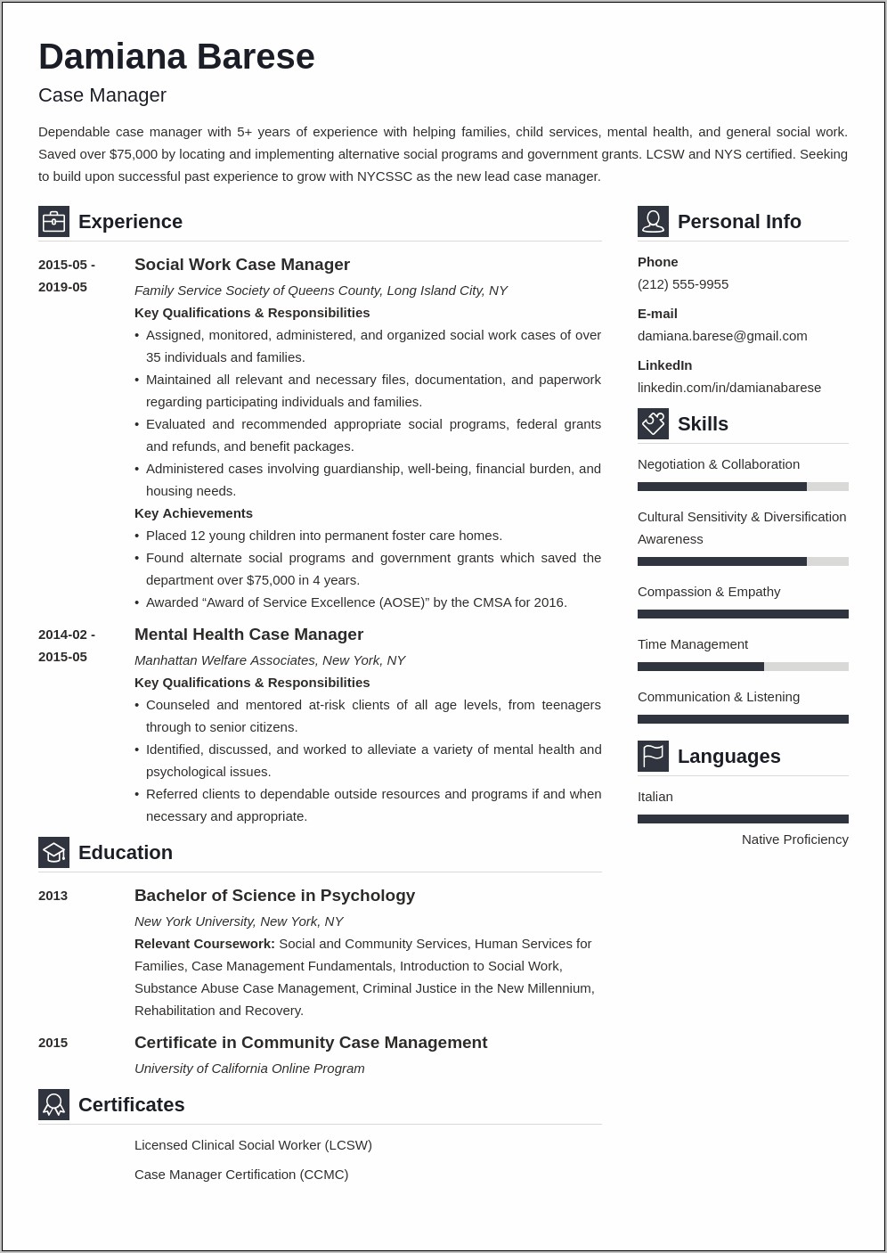 Sample Resume For Case Manager Position