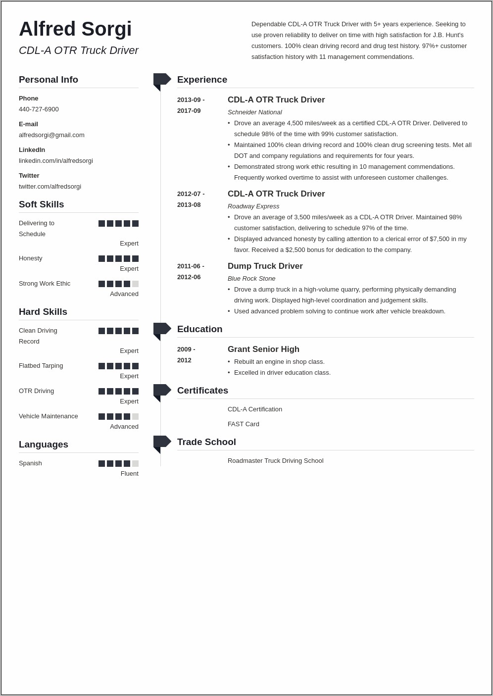 Sample Resume For Cdl Truck Drivers