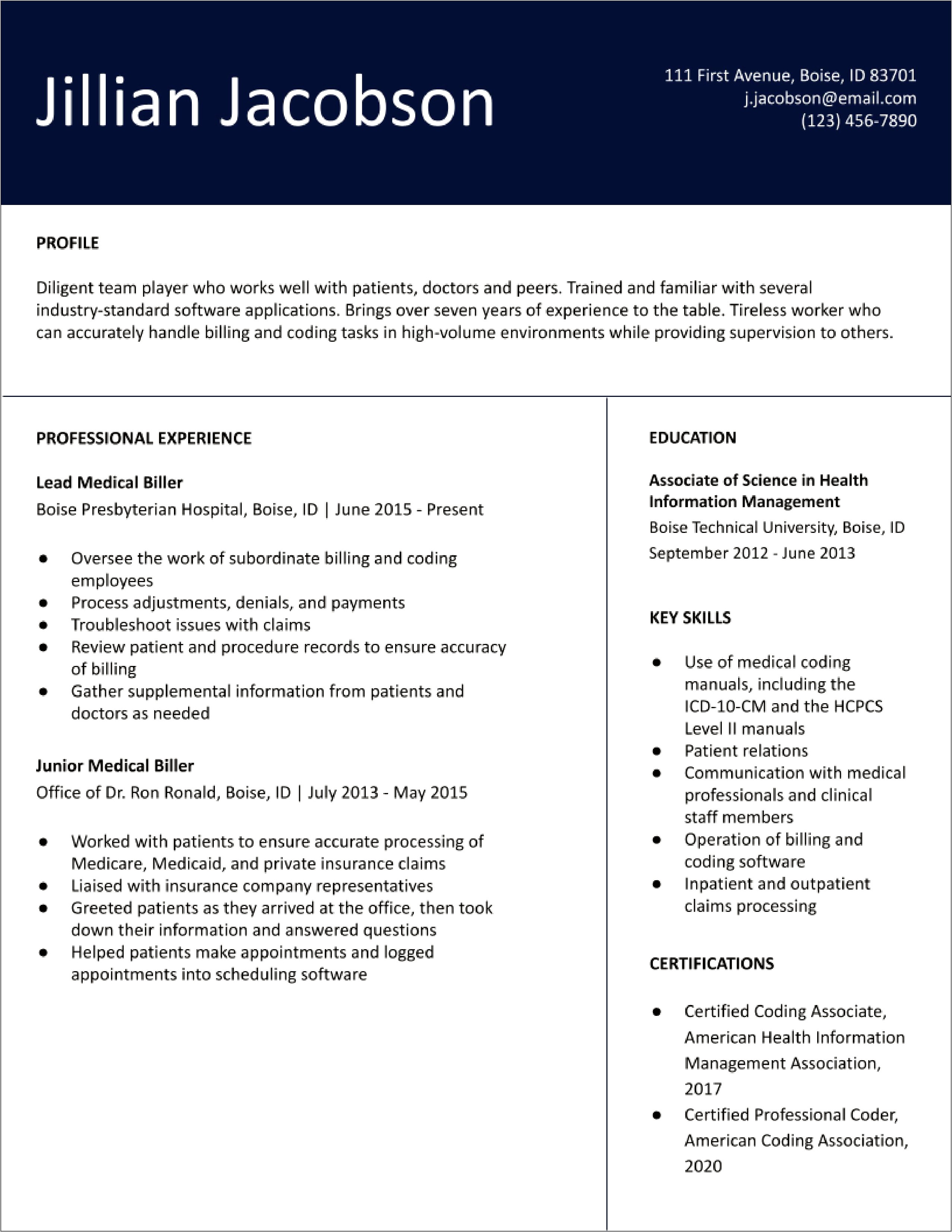 Sample Resume For Certified Coding Specialist