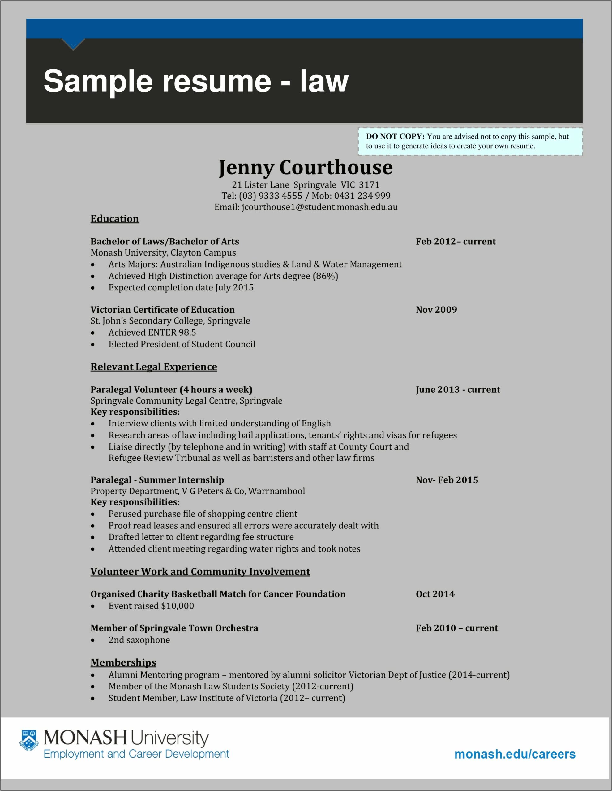 Sample Resume For Certified Legal Intern Program Legal