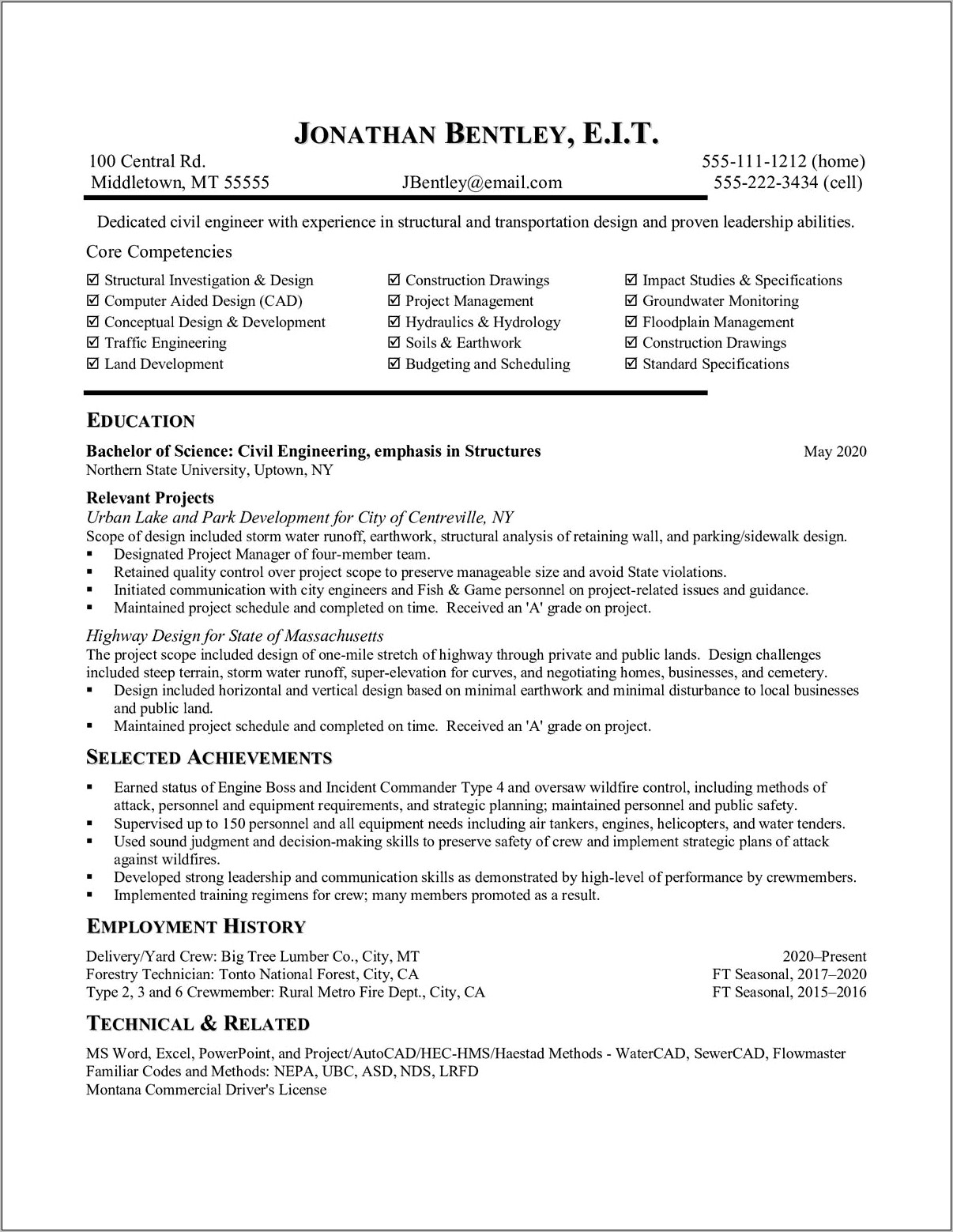 Sample Resume For Civil Engineer Experienced