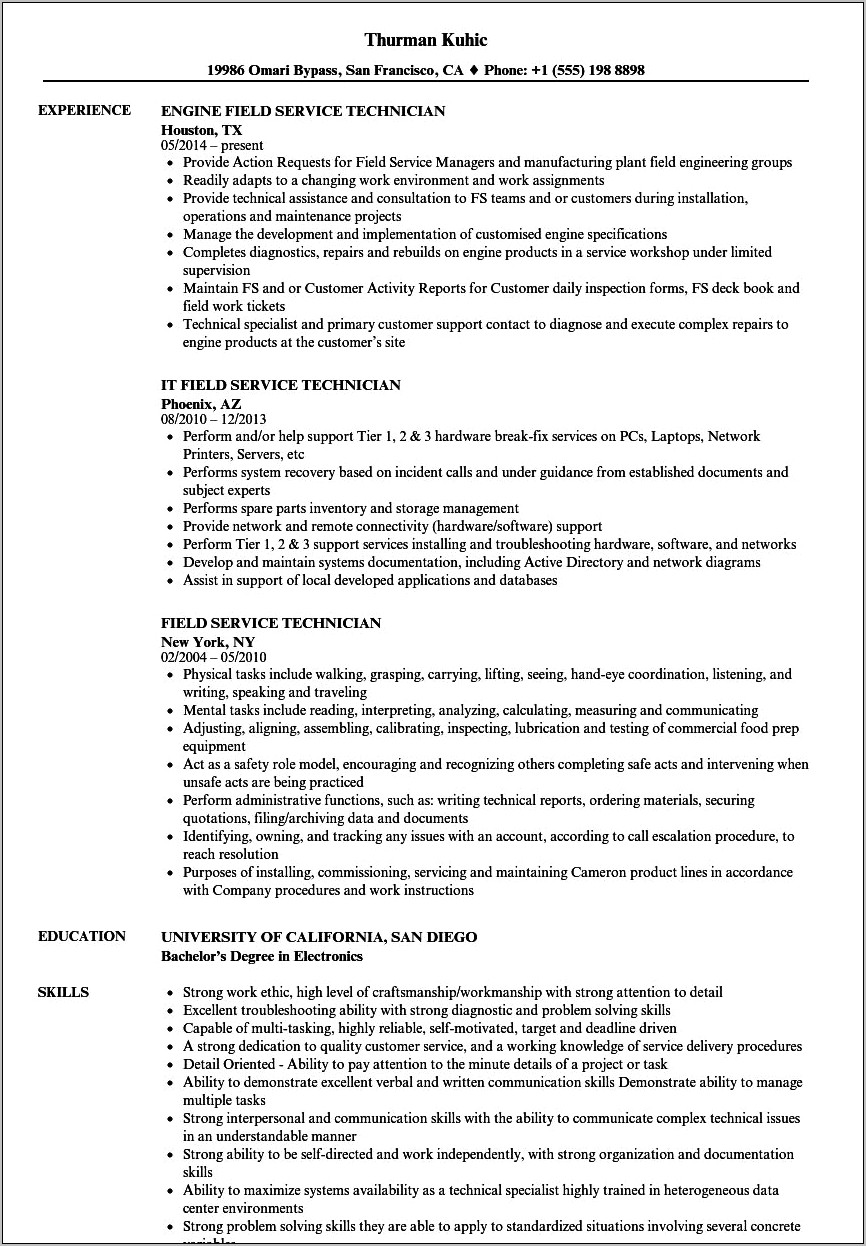 Sample Resume For Civil Field Technician