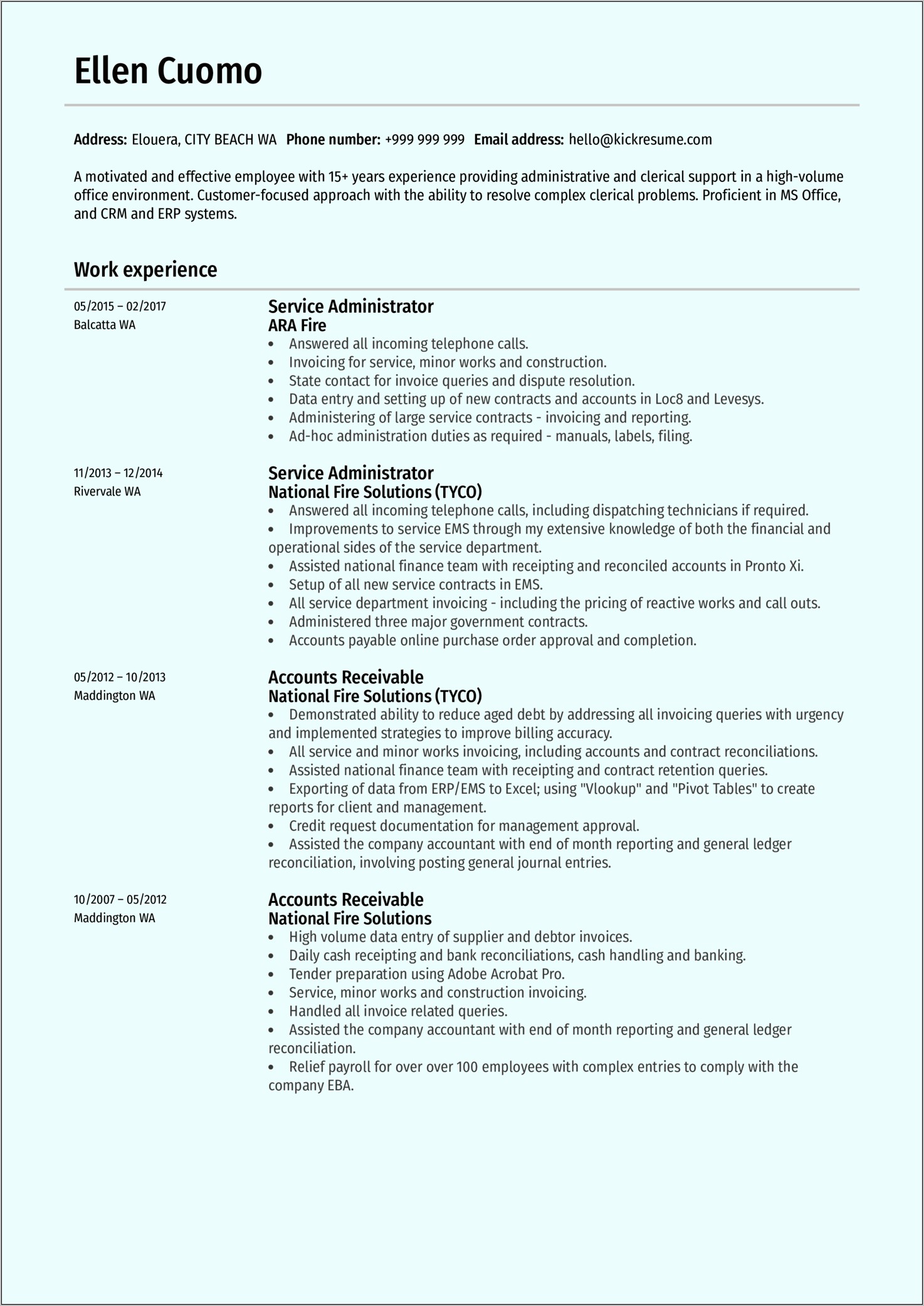 Sample Resume For Clerical Office Work