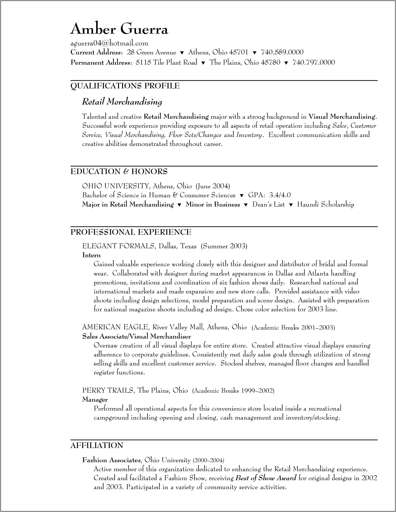 Sample Resume For Clothing Store Sales Associate