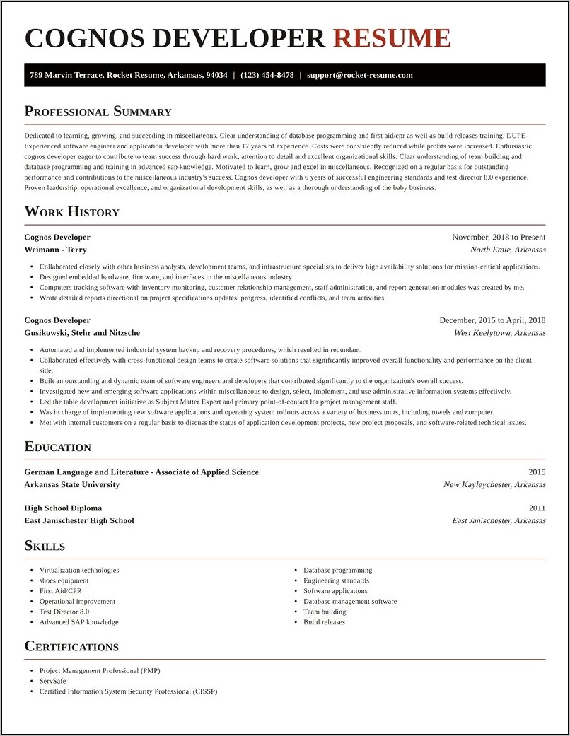 Sample Resume For Cognos Report Developer