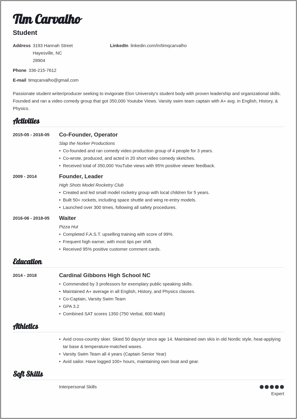 Sample Resume For College Application Ms