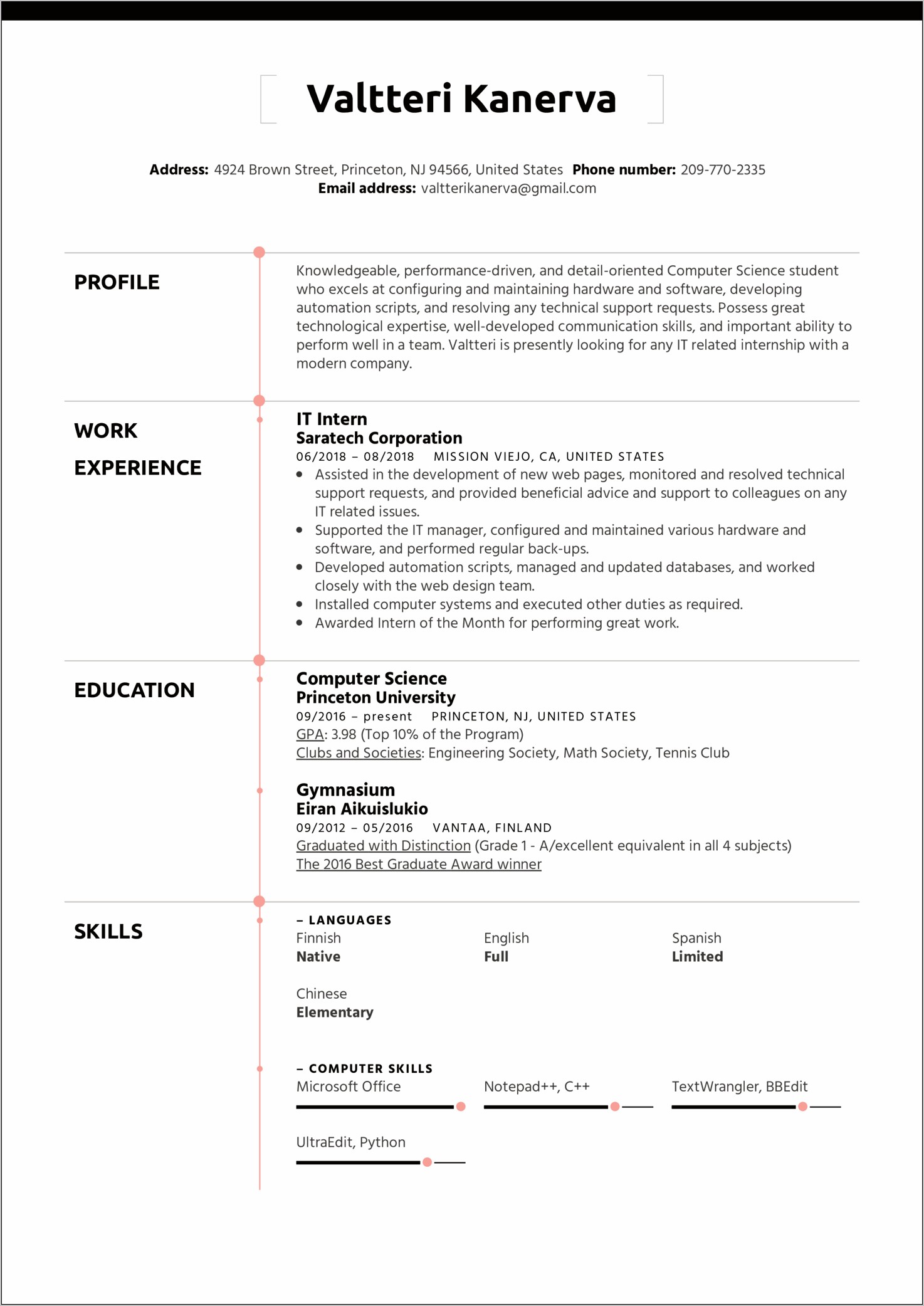 Sample Resume For College Student Applying For Internship