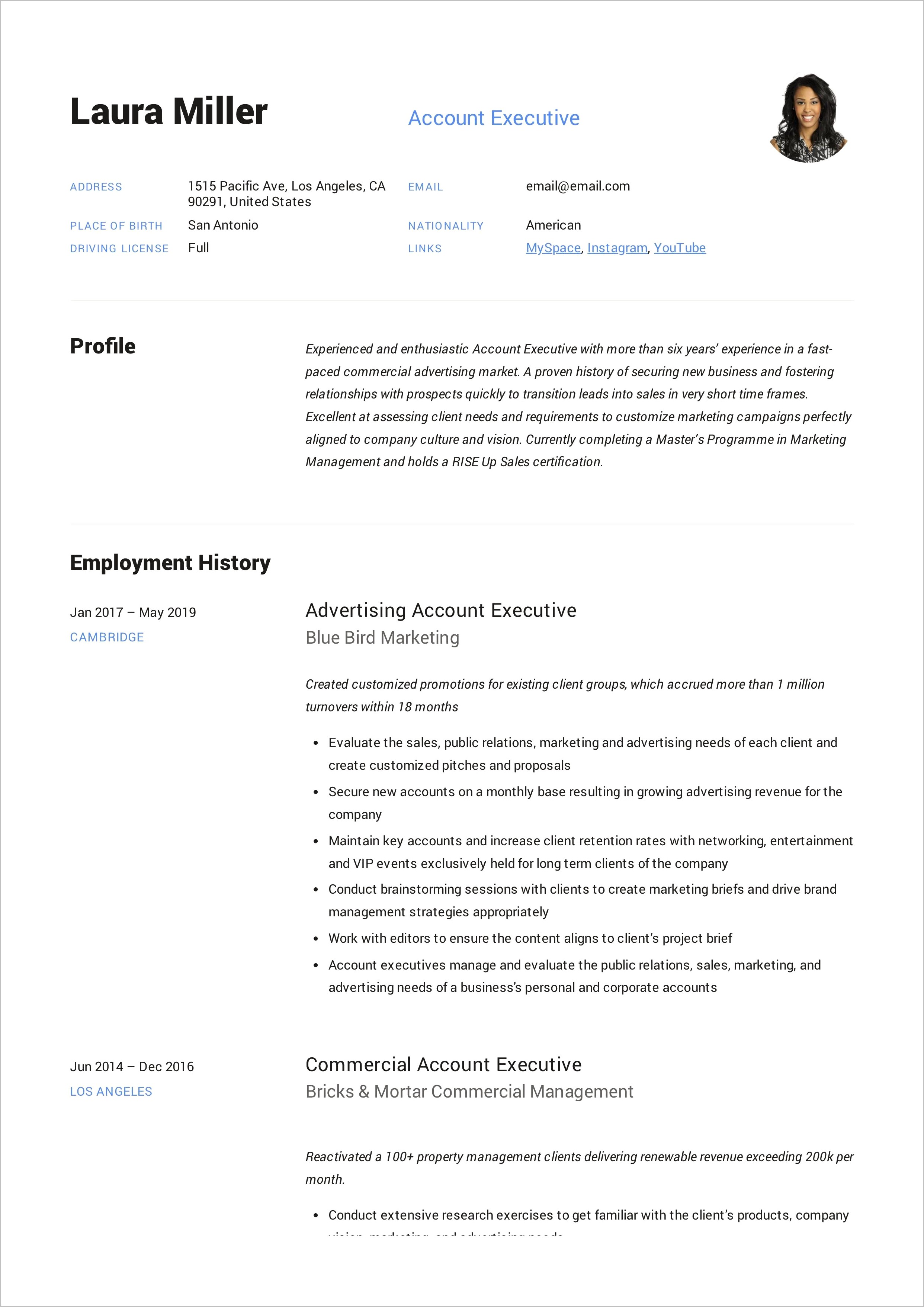 Sample Resume For Commercial Lines Account Manager