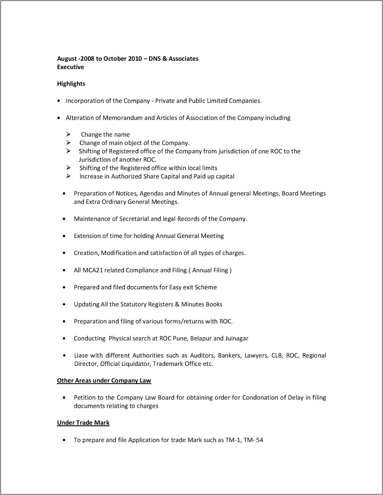 Sample Resume For Company Secretary Students