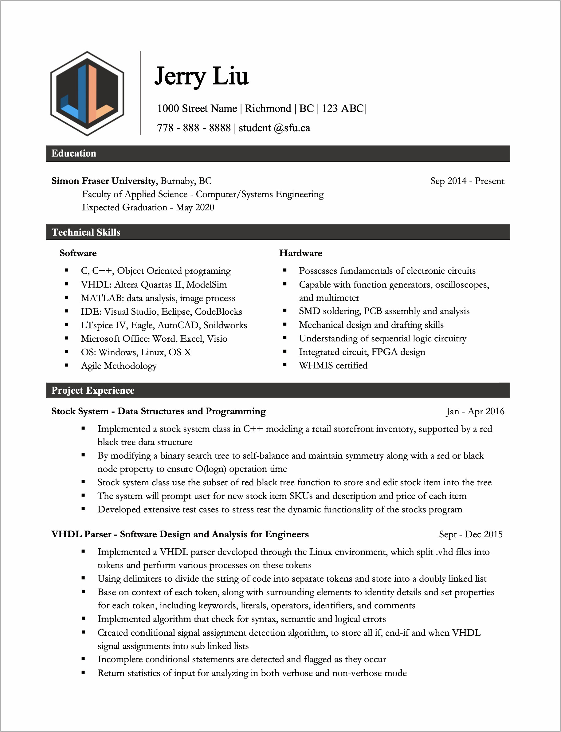 Sample Resume For Computer Engineering Students