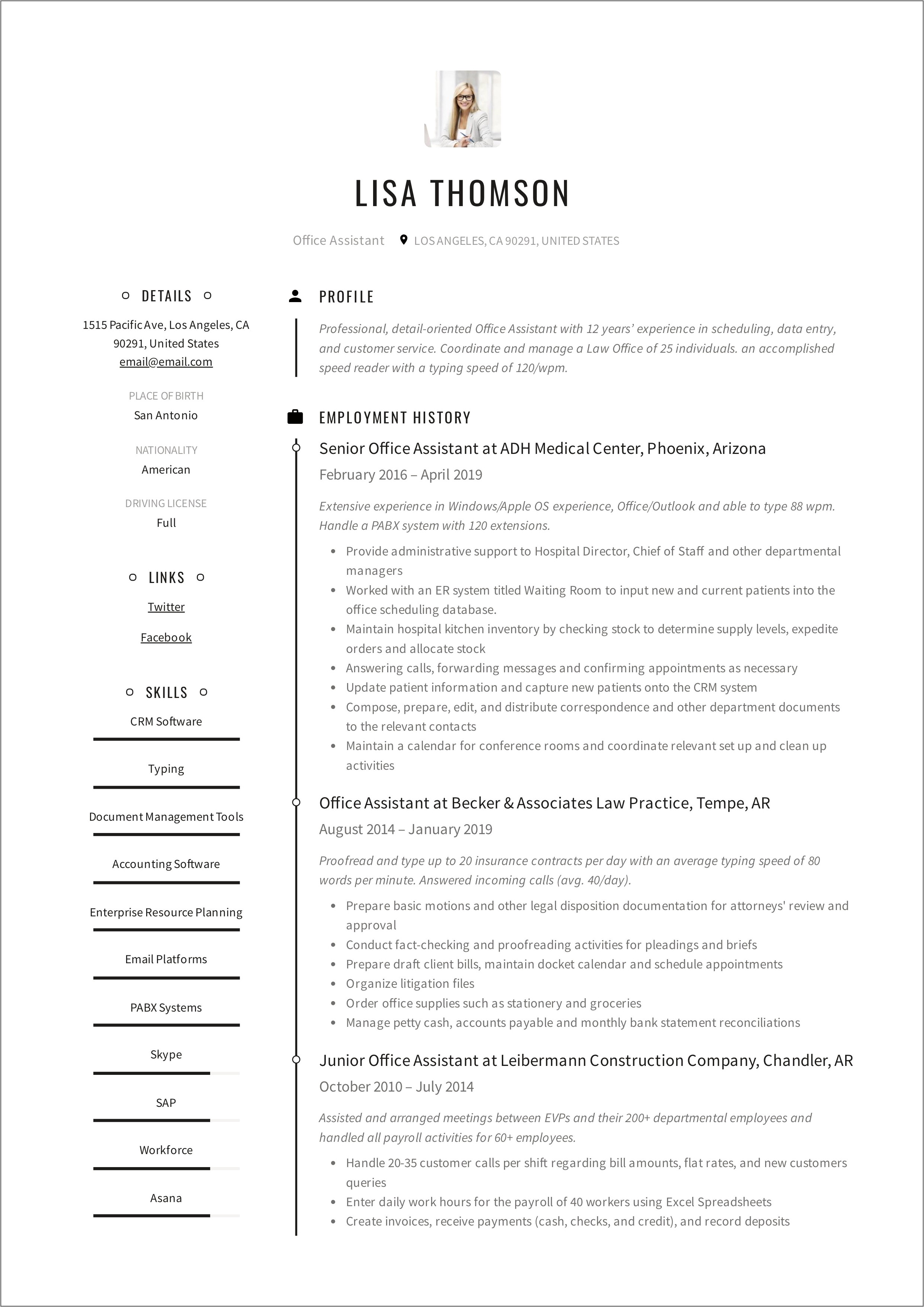 Sample Resume For Construction Administrative Assistant