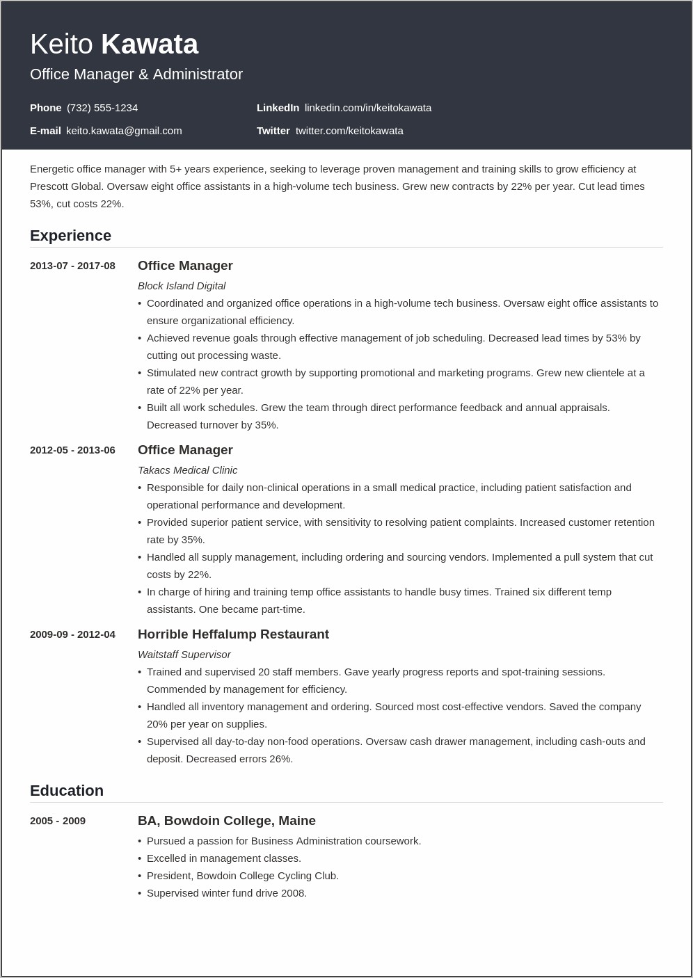 Sample Resume For Construction Office Manager