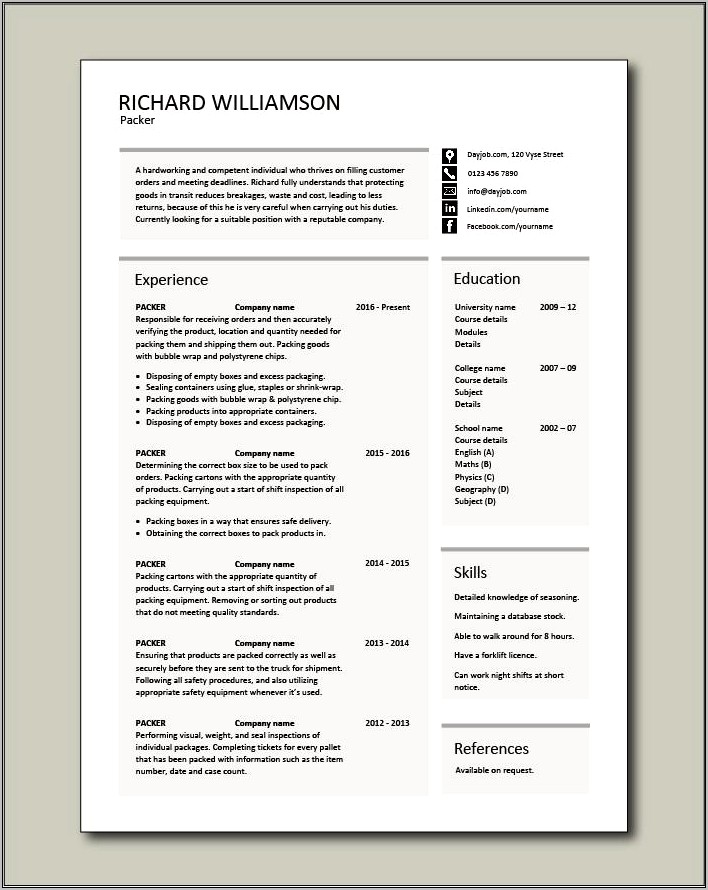 Sample Resume For Crating And Shipping