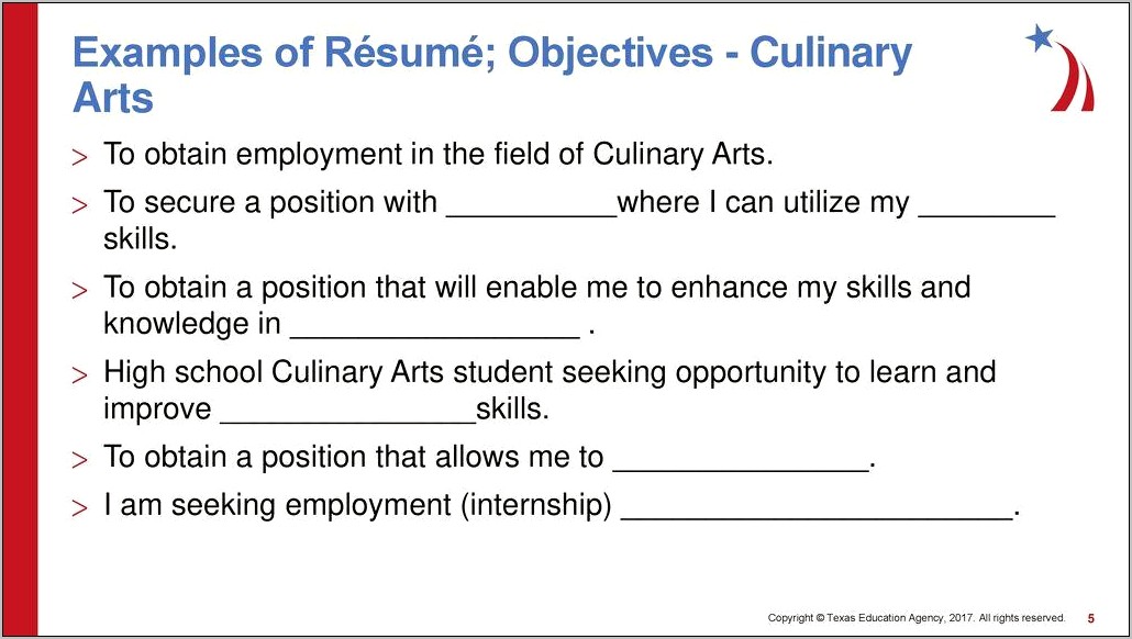 Sample Resume For Culinary Art Student