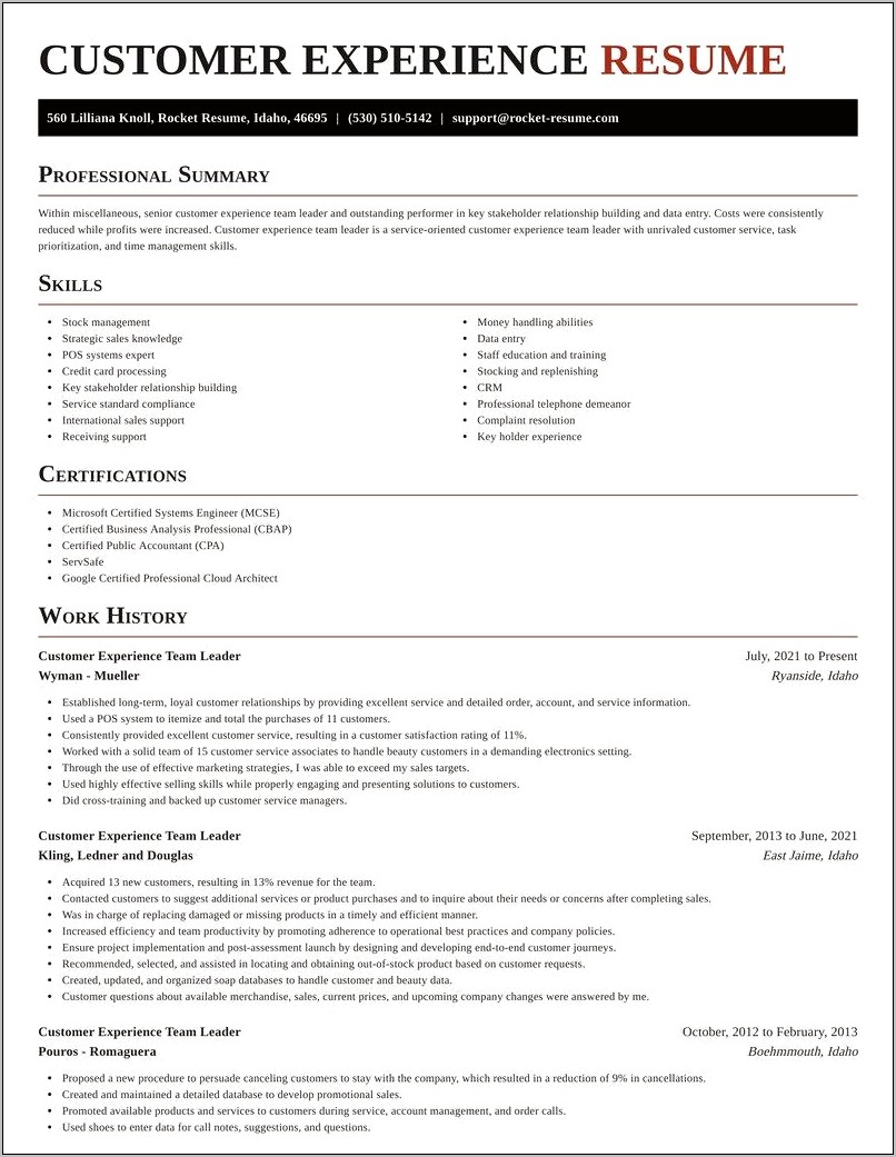Sample Resume For Customer Service Team Leader
