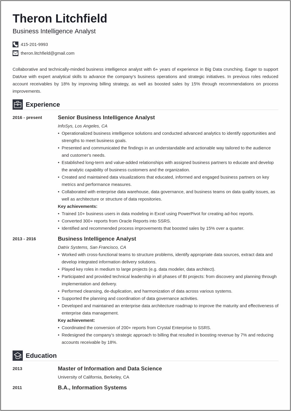 Sample Resume For Data Warehouse Analyst