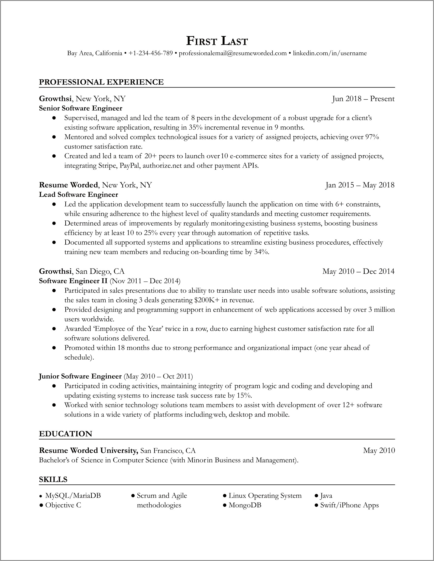 Sample Resume For Developer Experienced In Usa