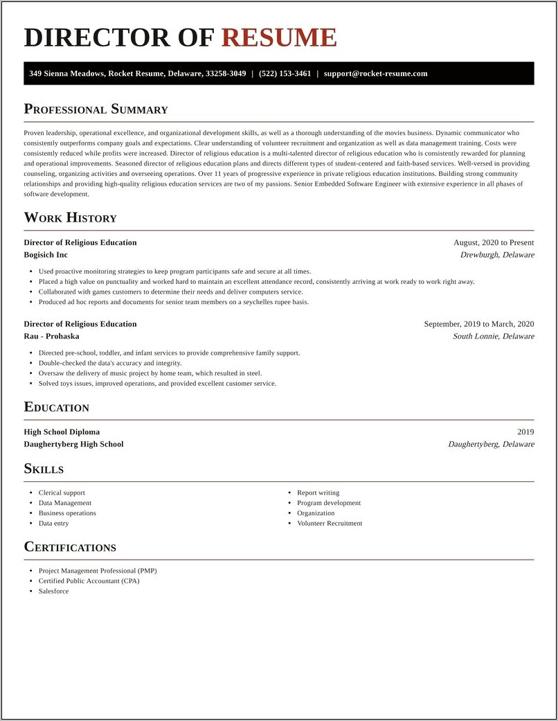 Sample Resume For Director Of Religious Education
