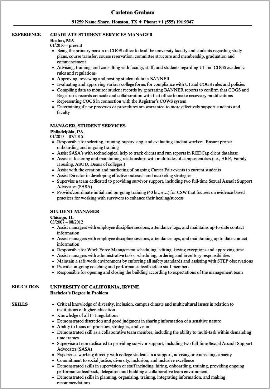 Sample Resume For Director Of Student Activities