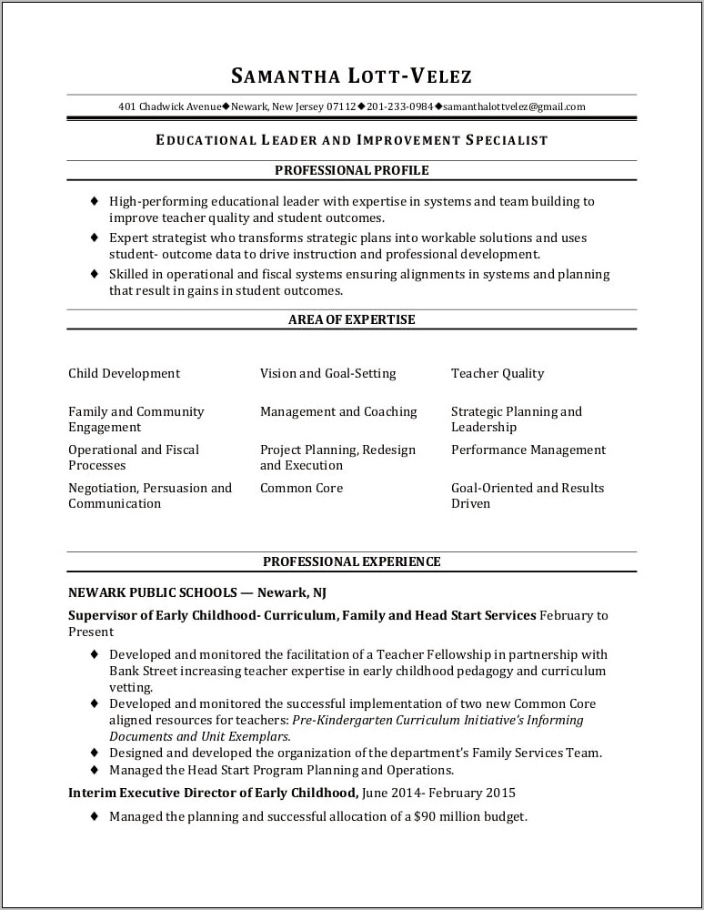 Sample Resume For Educational Leadership Position