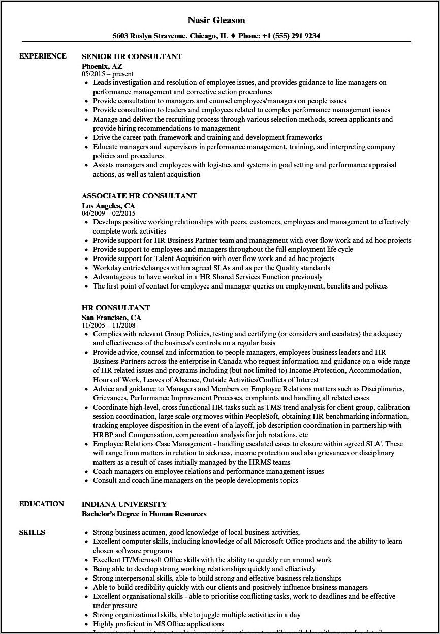 Sample Resume For Employee Relations Consultant