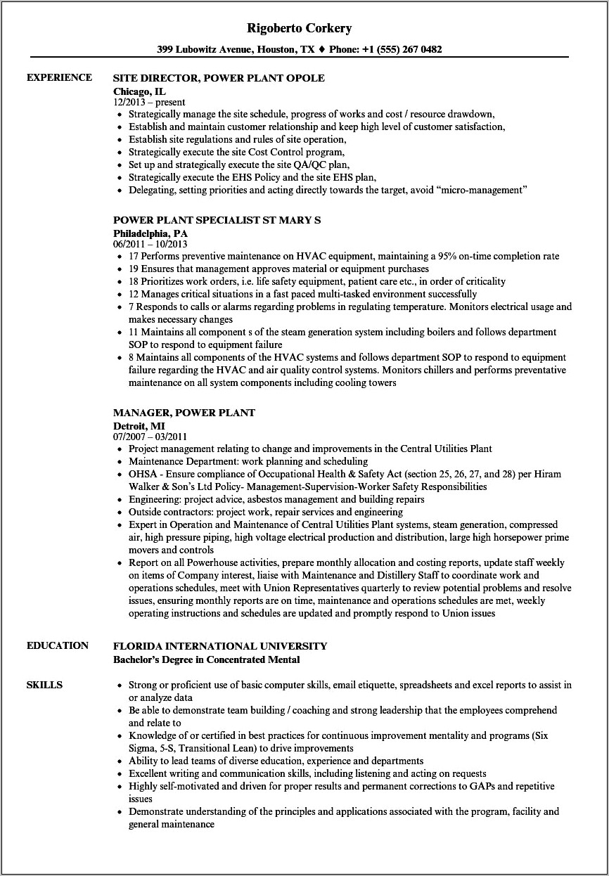 Sample Resume For Energy Coop Laborer Position