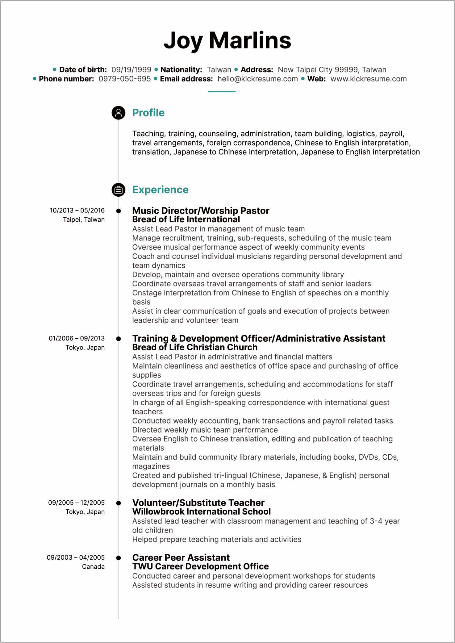 Sample Resume For English Teacher With Experience