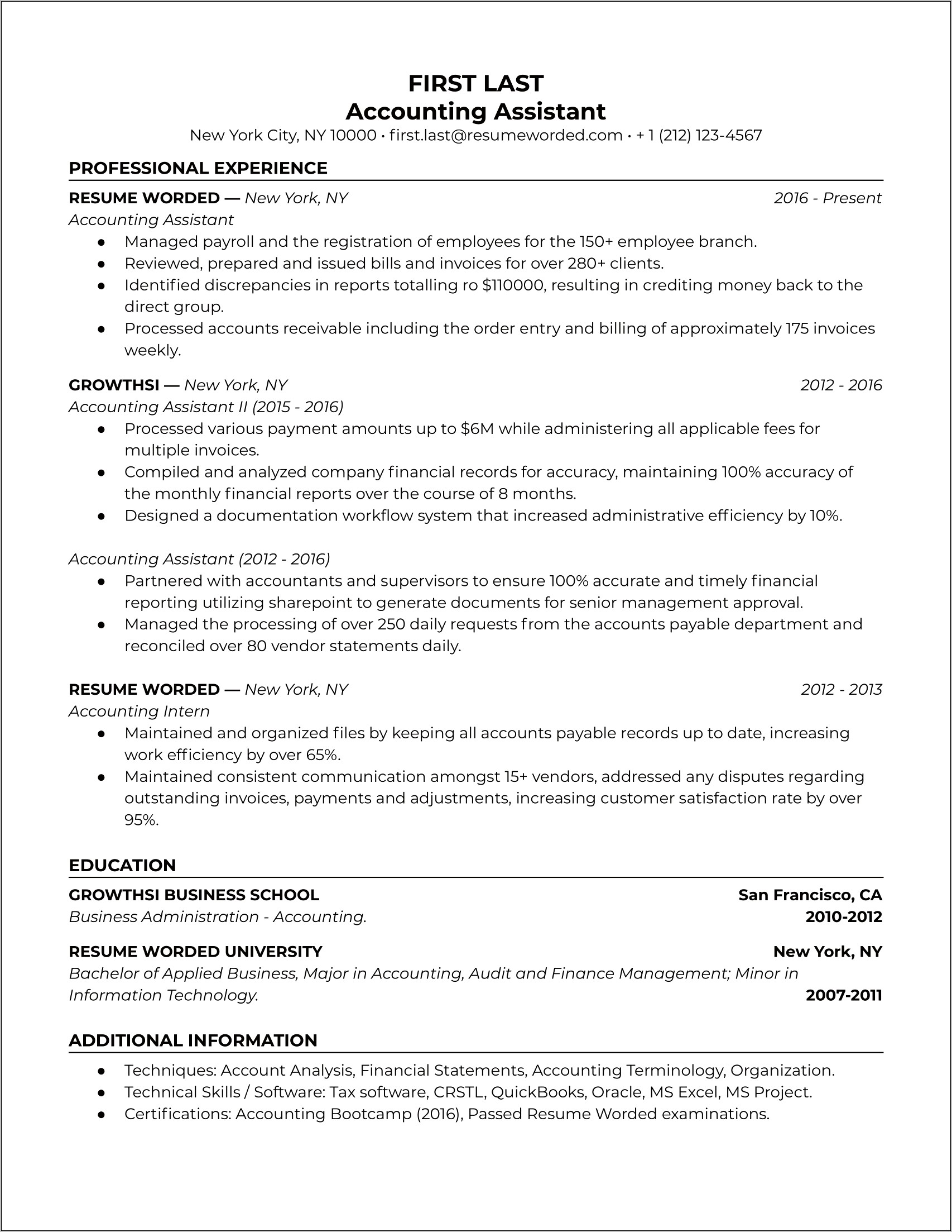 Sample Resume For Entry Level Accounts Payable
