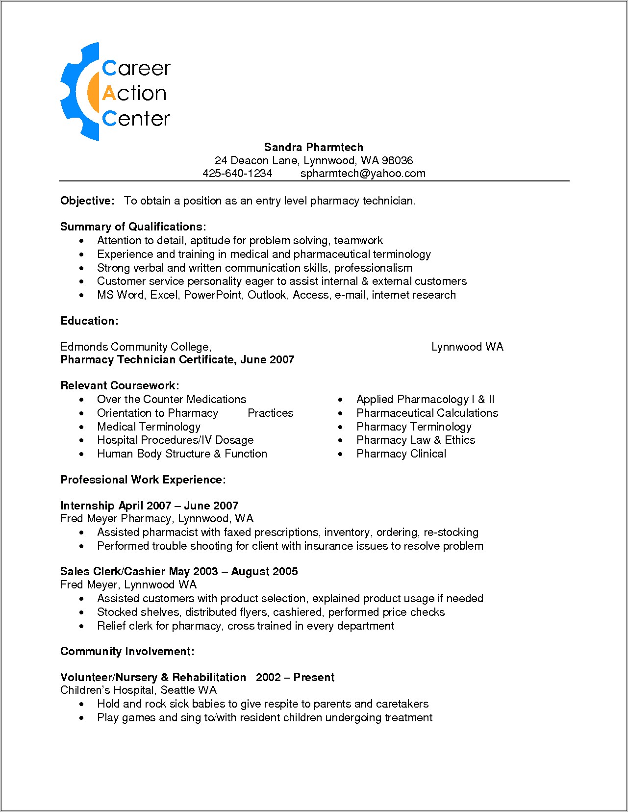 Sample Resume For Entry Level Automotive Technician