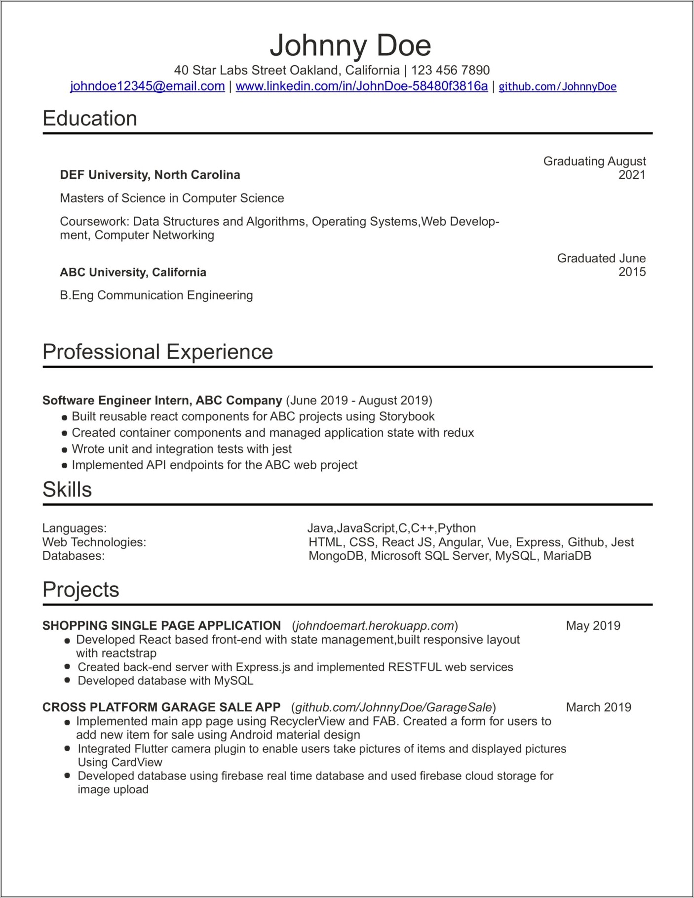 Sample Resume For Entry Level Engineers