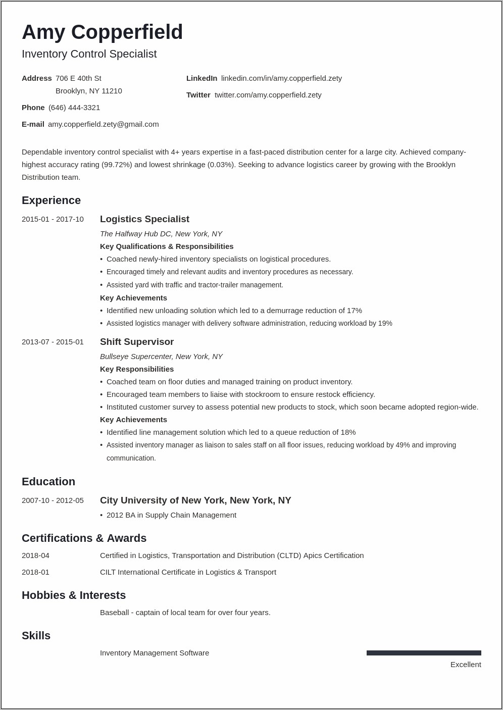 Sample Resume For Entry Level Logistics Coordinator