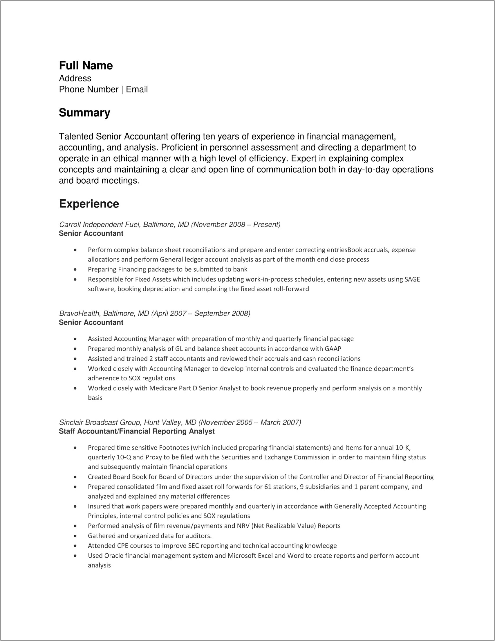 Sample Resume For Entry Level Staff Accountant