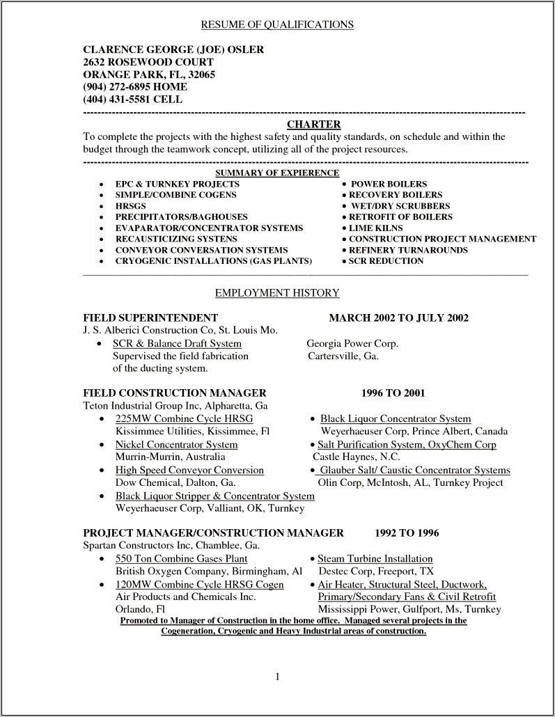 Sample Resume For Epc Project Manager