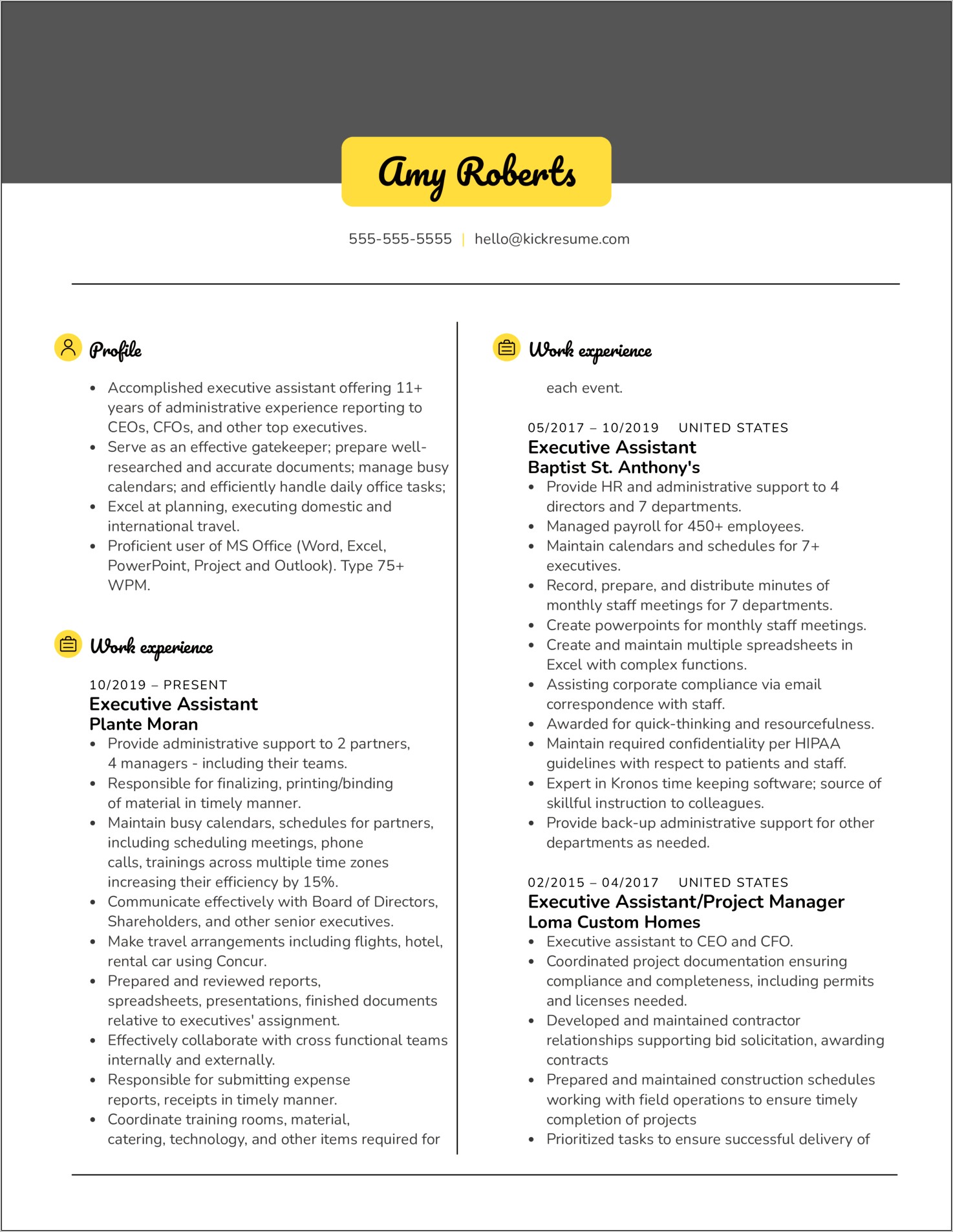 Sample Resume For Executive Assistant To Senior Executive
