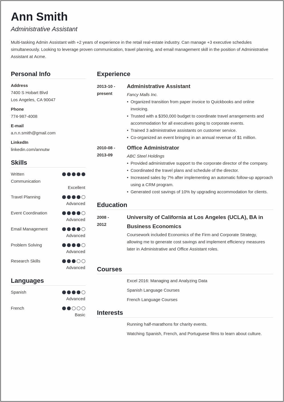 Sample Resume For Executive Assistant With Employment Gap