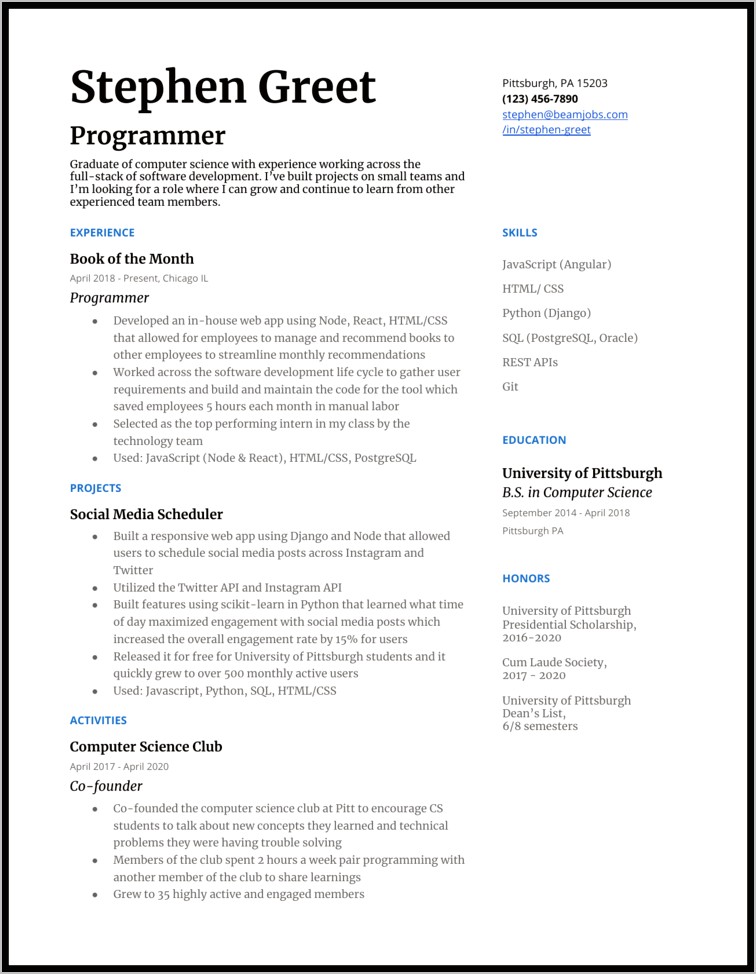 Sample Resume For Experienced Application Developer
