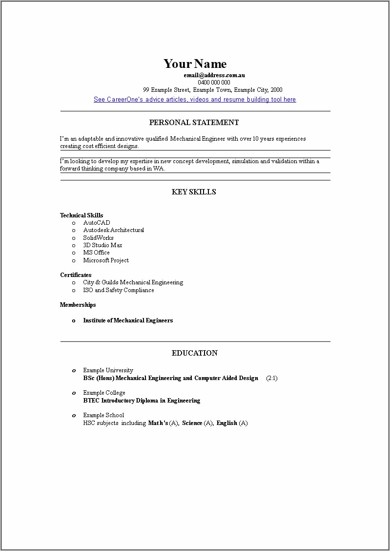 Sample Resume For Experienced Engineer Free Download